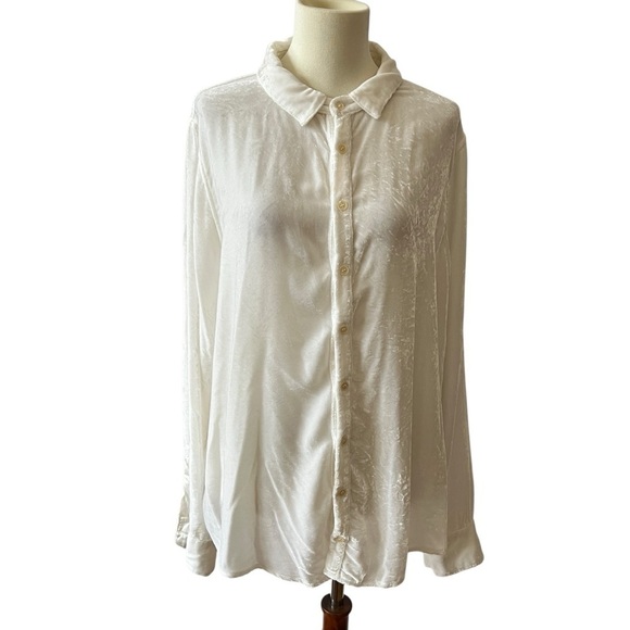 CP SHADES ROMY VELVET SHIRT L SILK BLD PLUSH CLASSIC SOFT DRESSY CHIC WHITE - Picture 1 of 12